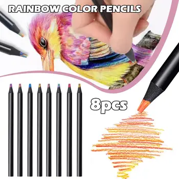 8 шт./компл. Kawaii Rainbow Pencil, 8 цветов, Градиентные мелки, Детские Креативные Цветные карандаши для граффити, Художественная живопись, Канцелярские принадлежности для рисования - Изображение 1  