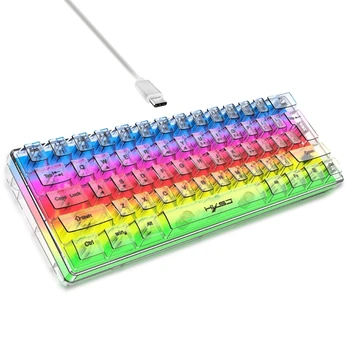 61 Клавиша Маленькая прозрачная игровая клавиатура со светодиодной подсветкой Компактная USB-мини-клавиатура без звука для офиса для челнока - Изображение 1  