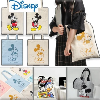 Мужская и женская винтажная холщовая сумка Disney с Микки Маусом, мультяшные сумки-мессенджеры, повседневная сумка через плечо, подарки на день рождения - Изображение 1  