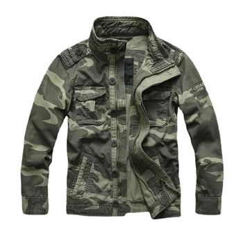 Мужская камуфляжная военная куртка-карго, рабочая одежда, осеннее повседневное джинсовое пальто, тактическая куртка с множеством карманов, униформа, верхняя одежда - Изображение 1  