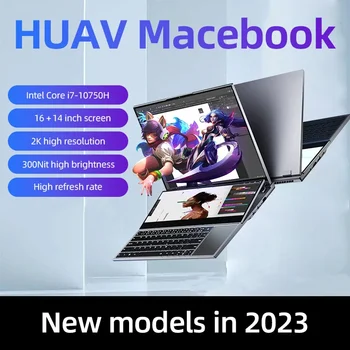Игровые ноутбуки HUAV с двумя экранами, 16-дюймовый ЖК-экран + 14-дюймовый сенсорный экран, ноутбук Intel Core I7-10750H - Изображение 1  