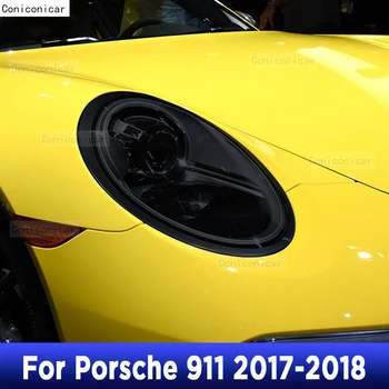 Защитная пленка для автомобильных фар, защищающая от царапин, дымчато-черная, Самовосстанавливающиеся наклейки из ТПУ для Porsche 911 2017-2018 Аксессуары - Изображение 1  