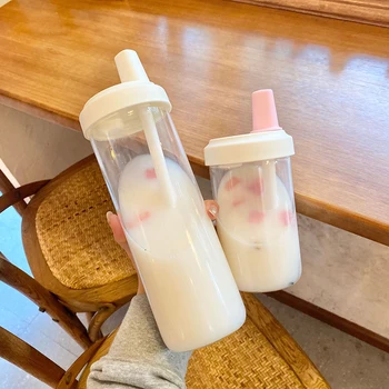 Большая емкость Kawaii Pearl Чай с молоком Соломинка Стеклянная Бутылка для Воды Женская Студенческая Портативная Пластиковая Чашка для напитков Juice Boba Milk Tea - Изображение 1  