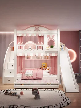 Двухъярусная кровать для девочек двухъярусная кровать high box castle princess bed розовая двухъярусная кровать детская кровать small apartment type 1.2 high and low - Изображение 1  