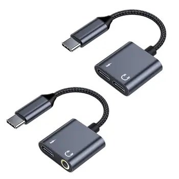 Адаптер для наушников USB C, аудиодонгл от USB C до 3,5 мм разъема для наушников, Аудиокабель для быстрой зарядки, шнур для наушников 2-в-1 - Изображение 1  