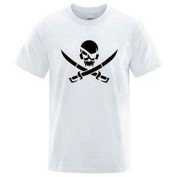 Футболки с логотипом пиратского черепа, летние футболки, мужская футболка оверсайз из 100% хлопка, мужские модные свободные футболки, дышащие. - Изображение 1  