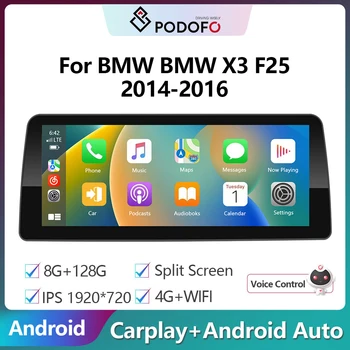 Podofo Android GPS Автомобильный стерео Радио 12,3 дюйма Для BMW X3 F25 2014-2016 8 core 8 + 128 Г 4GWIFI GPS Bluetooth Carplay Авторадио - Изображение 1  