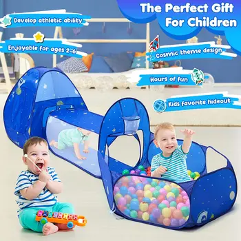 Детский манеж с корзиной-обручем, складной Океанский мяч, яма для игры в мяч размером 1,5 м, Портативный бассейн с туннелем для обхода, палатка для кемпинга, игрушки для детей - Изображение 1  
