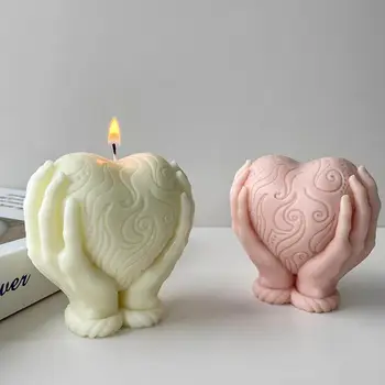 Самодельные формы для свечей из смолы 3D силиконовая форма для свечей в форме сердца с любовью в руке для домашнего декора Гипсовая штукатурка для изготовления свечей своими руками - Изображение 1  