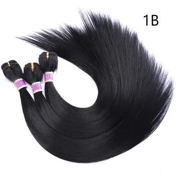 Шелковистые прямые синтетические пучки волос из длинных прямых волокон, Цвет черный, наращивание волос для косплея для чернокожих женщин - Изображение 1  