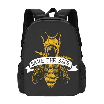 Спасите пчел! (Темный ) Школьная сумка Рюкзак большой емкости для ноутбука Веганство Права животных Этичные животные Медоносная пчела Здоровое питание - Изображение 1  