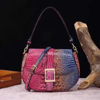 Модная женская сумка через плечо, войлочная сумка из искусственной кожи, градиентная сумка подмышками, Крокодиловый узор, седельная сумка в виде полумесяца, женские повседневные сумки - Изображение 1  