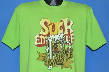 винтажная футболка 70-х годов SUCK EM UP В ГАВАЙСКОМ СТИЛЕ PRIMO BEER STONEMAN 1977, ЗАБАВНАЯ футболка L - Изображение 1  
