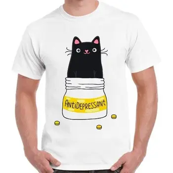 Милый кот, Котенок, Антидепрессант, Забавный мем, Мужская и женская Крутая подарочная футболка в стиле ретро 2457 - Изображение 1  