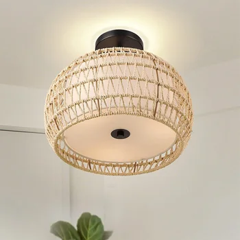 Домашний бамбуковый светильник, потолочный светильник из бамбука ручной работы, Ретро-деревенский потолочный светильник, потолочный светильник из натурального ротанга - Изображение 1  