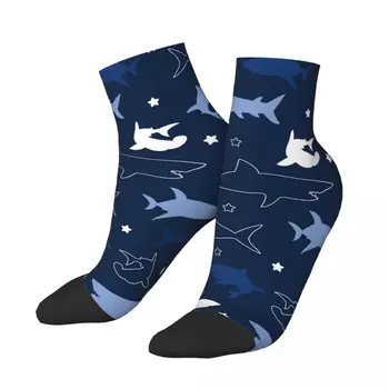 Носки из полиэстера с низкой посадкой, темно-синие носки с рисунком акулы, дышащие повседневные короткие носки - Изображение 1  