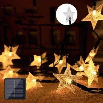 Y2K Star Солнечные гирлянды Рождественские украшения для двора 2023 Акриловые светодиодные фонари Наружный водонепроницаемый светильник для патио с питанием 287 - Изображение 1  