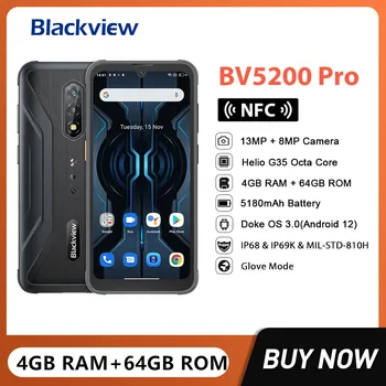 Blackview BV5200 Pro Прочные Смартфоны Восьмиядерный 4 ГБ + 64 ГБ 6,1-дюймовый HD 13-Мегапиксельная Камера Android 12 Мобильный Телефон Аккумулятор 5180 мАч NFC - Изображение 1  