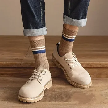 Высококачественная хлопковая пара полосатых весенних мужских повседневных носков в стиле ретро 10 в стиле Харадзюку для мужчин - Изображение 1  