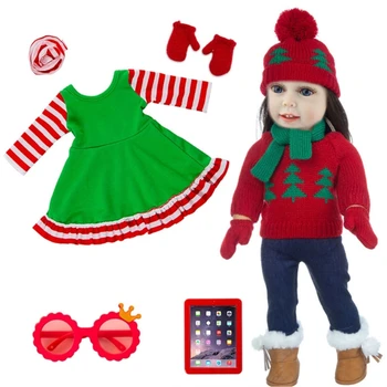 Модный рождественский костюм для девочки и ботиночки для 18-дюймовой игрушки для девочек - Изображение 1  