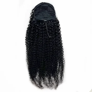 Наращивание конского хвоста из человеческих волос на шнурке длиной 8-22 дюйма для африканских женщин 4B-4C, наращивание конского хвоста в стиле афро, естественно - Изображение 1  