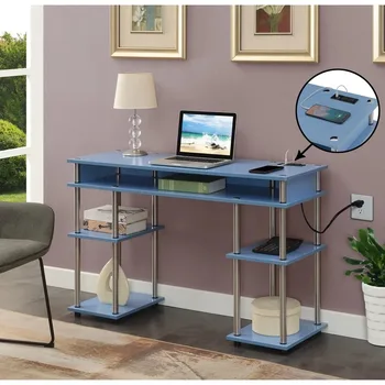 Письменный стол для учебы Blue Designs2Go Без инструментов Студенческий письменный стол с зарядной станцией и полками Стол Компьютерные столы Мебель для игр - Изображение 1  