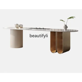 Чайный столик с большой доской, офисная Каменная тарелка, чайный столик с пузырьками, сочетание стульев, современный Простой чайный столик Кунг-фу для дома с высоким чувством - Изображение 1  