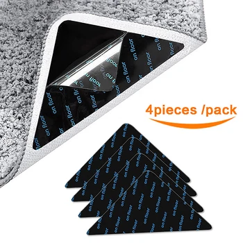 4шт Треугольный Моющийся многоразовый захват для коврика, Противоскользящий резиновый коврик, Нескользящая накладная лента Для плиточных полов, ковров, углов, накладок - Изображение 1  