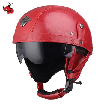 Наполовину шлем Ретро для взрослых Capacetes De Moto Casque Moto Safety Мотоциклетное оборудование Электрический защитный шлем для мотоцикла - Изображение 2  