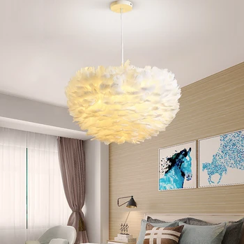 Подвесной светильник TYLA Nordic, креативный современный белый светодиодный винтажный светильник с перьями, модные светильники для дома, столовой, спальни - Изображение 2  