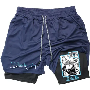 Компрессионные шорты Anime Jujutsu Kaisen Gojo Satoru Летняя Спортивная одежда для мужчин Тренажерный зал 2 в 1 для тренировок Мужские спортивные шорты для фитнеса - Изображение 2  
