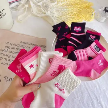 10 пар полосатых носков Kawaii Children Barbie розового цвета с любовным письмом, Аниме, Мягкие Детские носки для мальчиков и девочек, осень-зима, дышащие Удобные носки - Изображение 2  
