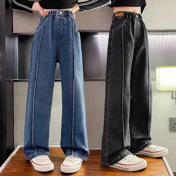 Осенние штаны для девочек-подростков Корейская детская одежда Джинсовые брюки Широкие брюки Одежда для детей Брюки от 6 до 14 лет - Изображение 2  