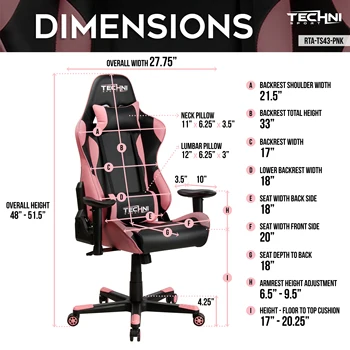 Розовое игровое кресло Techni Sport TS-4300 для ПК с высокой спинкой в стиле Racer с поясничной поддержкой и подлокотниками - Изображение 2  