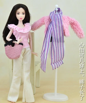 Аксессуары для кукол, комплект одежды для кукол, зимняя одежда, пальто, модная одежда для кукольного домика Барби, брюки, шарф, Обувь, сумки для куклы 1/6 BJD - Изображение 2  