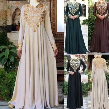 Женские платья, повседневное свободное платье, одежда больших размеров, однотонный халат, мусульманская одежда, модная длинная юбка, женское платье, простые платья, одежда - Изображение 2  