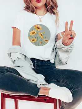 Футболка, женская одежда, Мультяшная модная женская футболка с цветочным принтом, милая летняя футболка 90-х, повседневная футболка с графическим рисунком, футболка - Изображение 2  