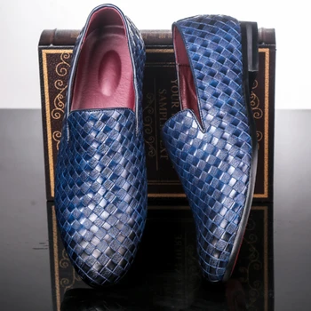 2023 Мужская обувь Брендовая Тканая Кожаная Повседневная Обувь-Оксфорды Для вождения, Мужские Лоферы, Мокасины, Мужская обувь На плоской подошве - Изображение 2  