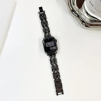 Металлический Плетеный Ремешок для Apple Watch Band 49 мм 45 мм 40 мм 44 мм 38 41 42 мм Бриллиантовый Браслет для наручных часов iWatch Серии 7 8 SE 6 5 4 3 - Изображение 2  