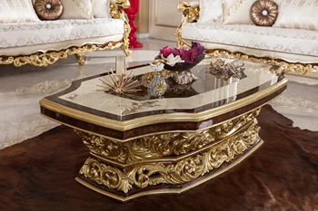 Кофейный столик в европейском королевском стиле, 100% ручная резьба, столешница с рисунком из золотой фольги, журнальный столик на заказ - Изображение 2  