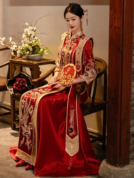 Вечернее платье с кисточками в традиционном китайском стиле, женское свадебное платье, расшитое бисером, блестки, одежда для тостов - Изображение 2  