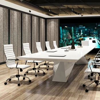 Сочетание белого минималистичного современного большого офисного стола для совещаний и стула - Изображение 2  