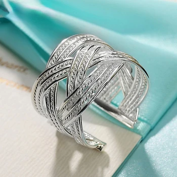 NAREYO Стерлинговое серебро 925 пробы, Большое плетеное кольцо в стиле Ретро для женщин, модный свадебный подарок - Изображение 2  