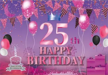 Фон с 25-м днем рождения Баннер Розовый Фиолетовый Принадлежности для вечеринки по случаю дня рождения для фотосъемки Фон Украшения для вечеринки по случаю дня рождения - Изображение 2  
