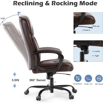 Офисное кресло руководителя - Эргономичный стул для домашнего компьютерного стола с колесиками, поясничной поддержкой, искусственной кожей, регулируемой высотой и поворотом - Изображение 2  