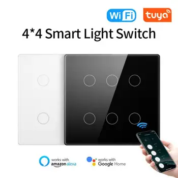 Бразилия Tuya WiFi Smart Switch AC 110-220 В, сенсорная панель 4x4, 4/6 групп, выключатель света, управление приложением, работа с Alexa Google Home - Изображение 2  