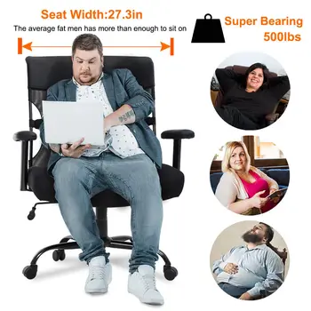 Большое и высокое офисное кресло с широким сиденьем 500 фунтов Рабочее кресло с подлокотником на колесиках Эргономичное Офисное кресло - Изображение 2  