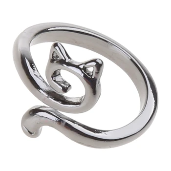 652F Кошки Животные Открытое кольцо Кошка Регулируемые кольца для женщин с натяжением крючком - Изображение 2  