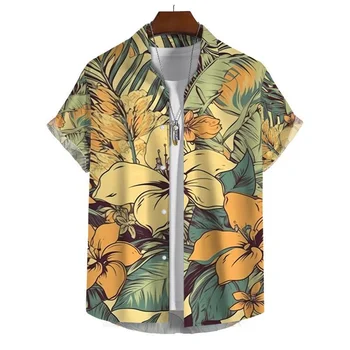 Гавайские рубашки с цветочным 3D-принтом для мужчин, летняя модная однобортная блузка с коротким рукавом, праздничные пляжные топы, одежда в стиле харадзюку - Изображение 2  