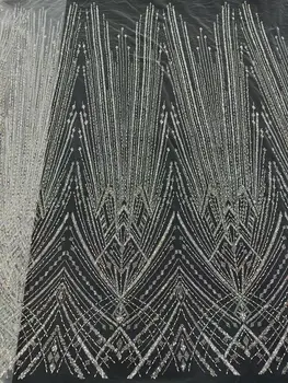 Высококачественные Африканские Нигерийские бусины из тюля, кружевная ткань с вышивкой пайетками, S-1306982, платья из сетчатой ткани, бусины - Изображение 2  